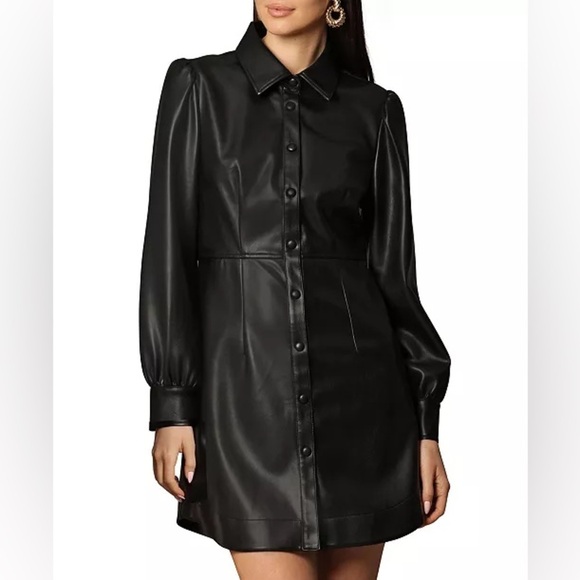 Avec Les Filles - Women's Faux-Leather Collared Shirtdress - L - Picture 1 of 7